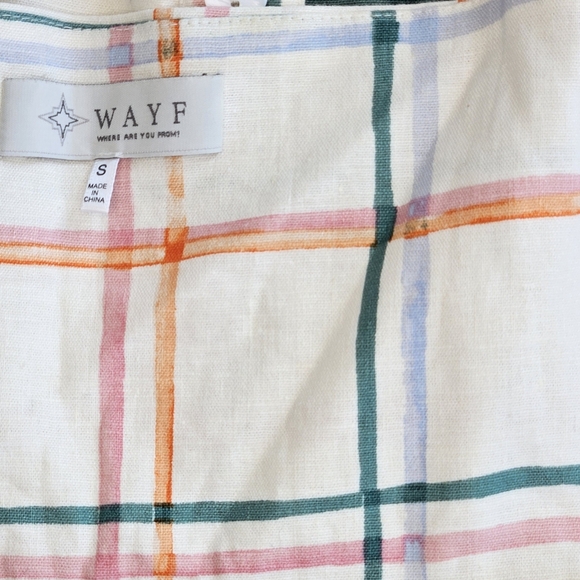 WAYF Summer Plaid Linen-Blend Checkered Button-Down Dress  S - Picture 4 of 10